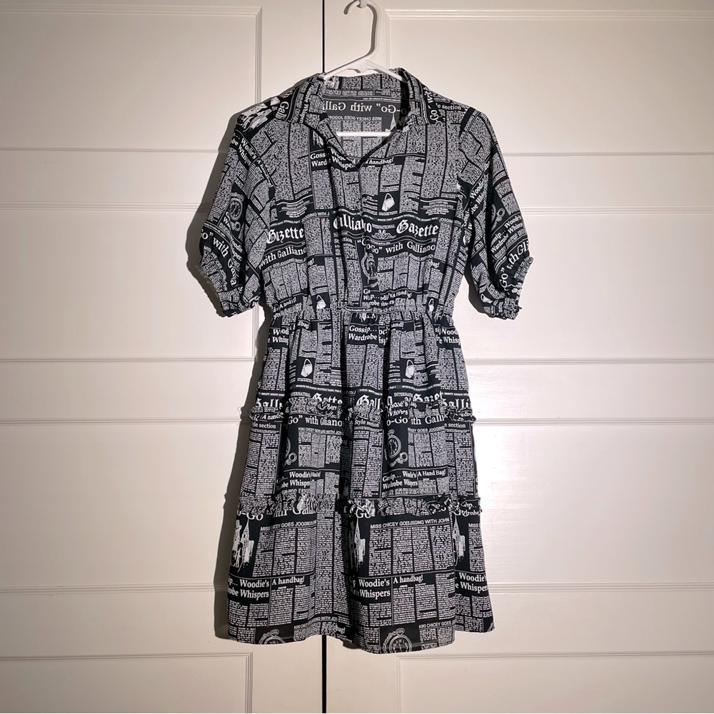 Silk Black Newspaper Galliano Gazette Print Mini Dress w/o Tags